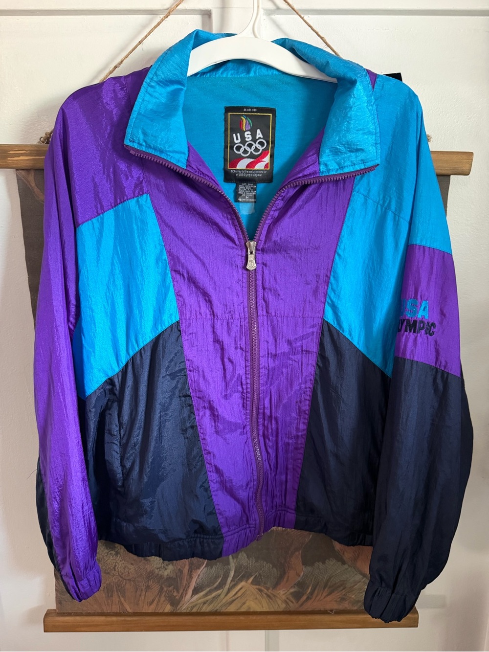 Vintage 90’s USA Olympic Colorblock Jacket - Teal, Purple, Black- medium